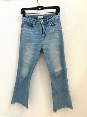 LOFT Light Blue Cropped Flare Jeans with Raw Hem